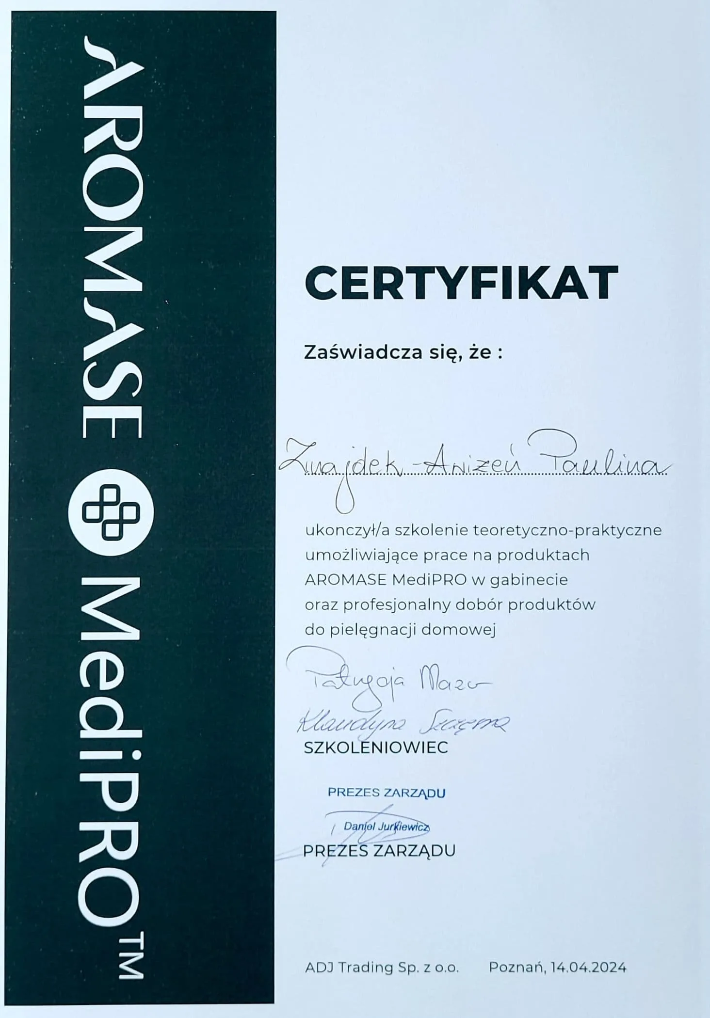 Certyfikat AROMASE